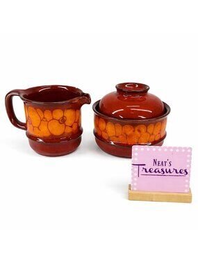 Hutschenreuther Germany HUT1213 Red Orange Floral Lid Sugar Bowl & Creamer Set